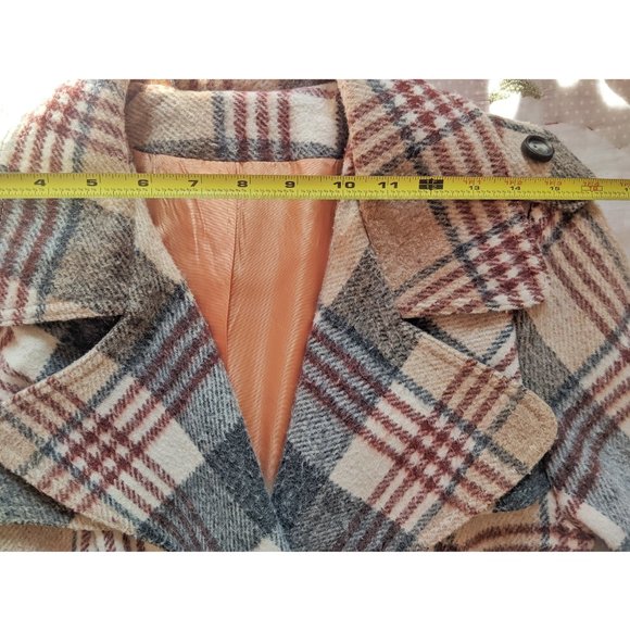 Vintage plaid maxi double breasted trench wool coat - Picture 6 of 11